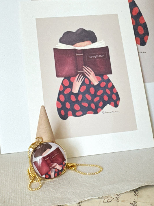 Combinazione Stampa+Collana con ciondolo La divoratrice di libri